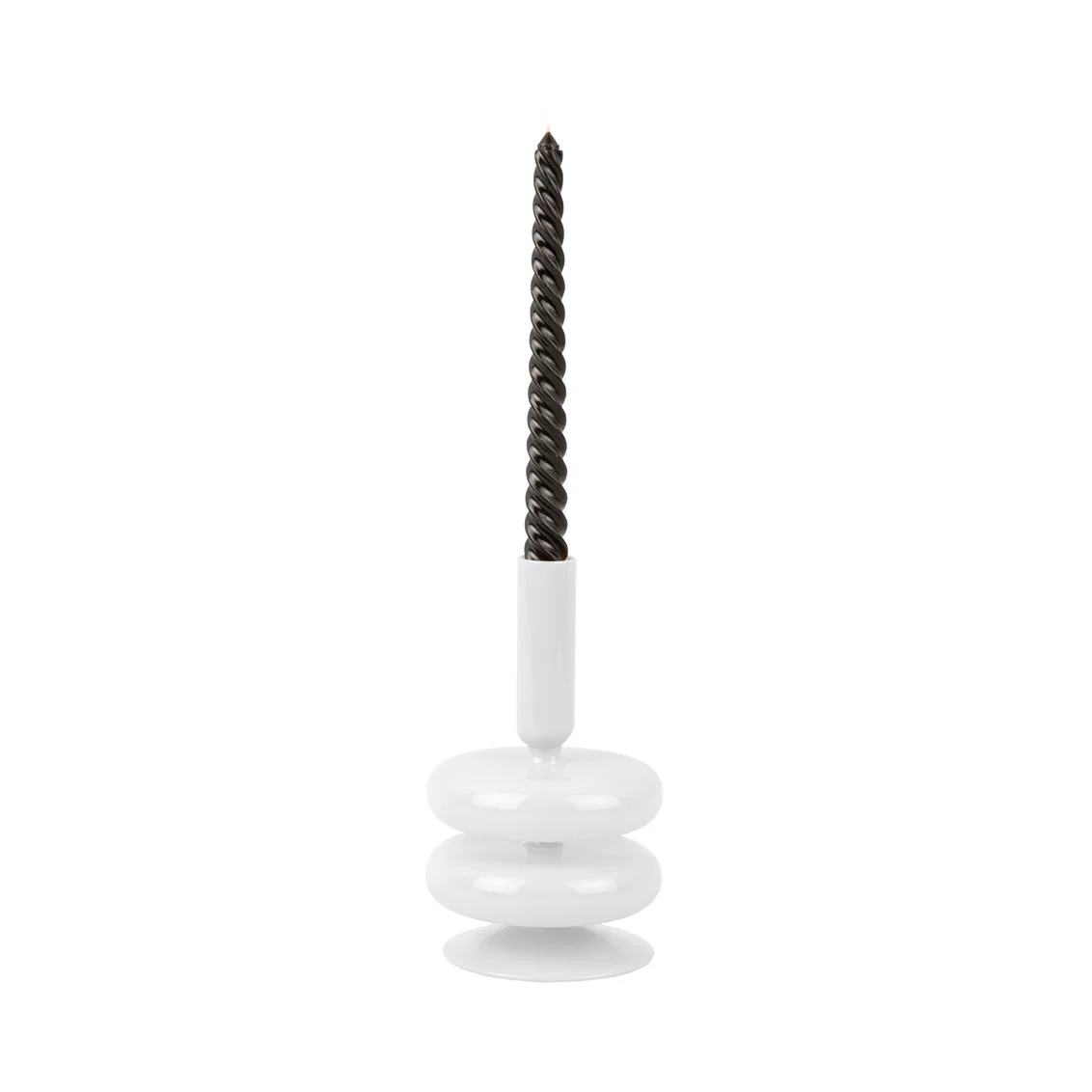Lysestage - hvid glas - H 17 cm, D 10 cm
