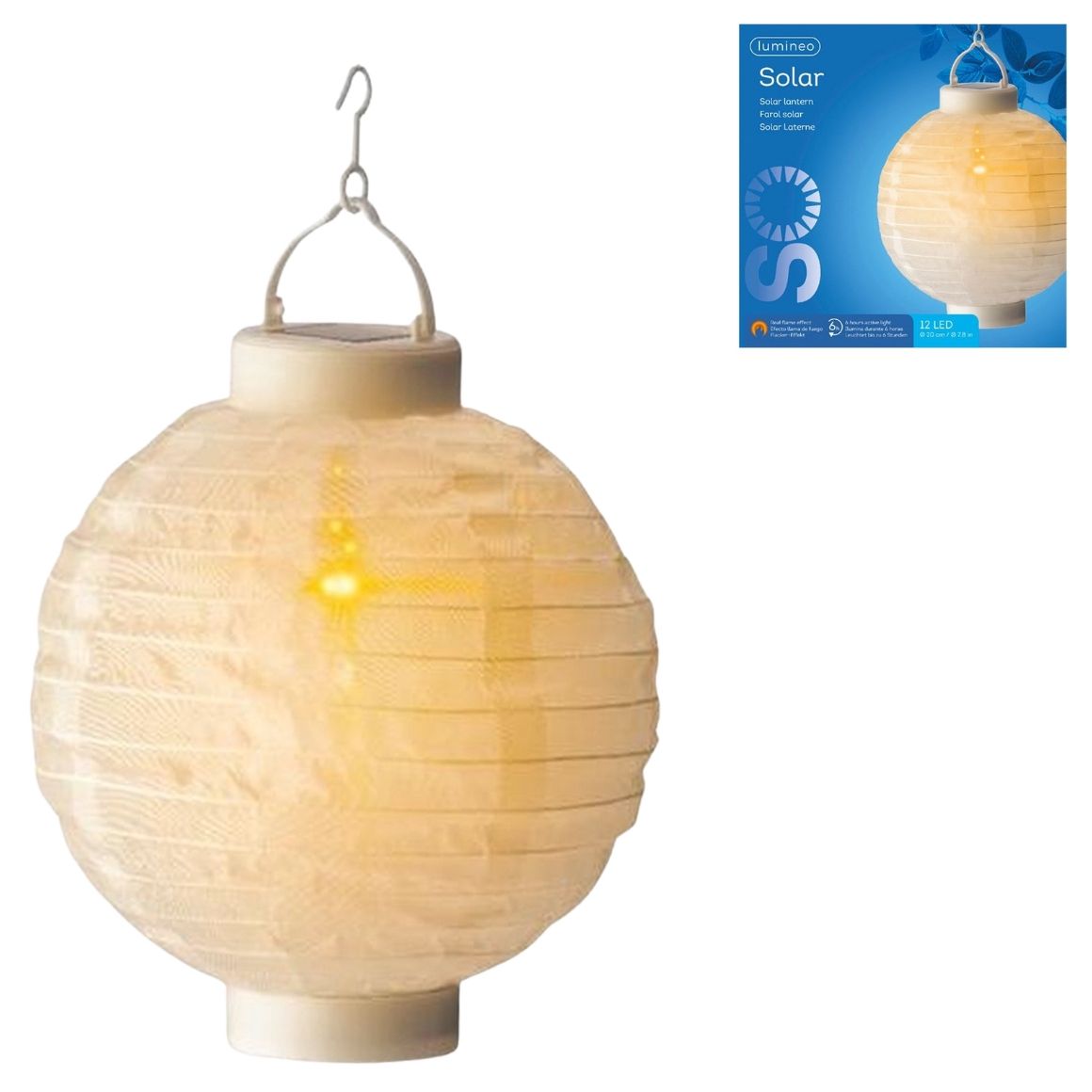 LED-lanterne af nylon m. solceller og flammeeffekt