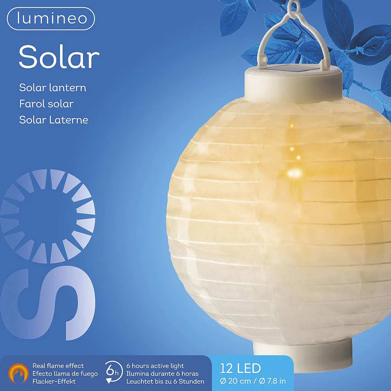 LED-lanterne af nylon m. solceller og flammeeffekt
