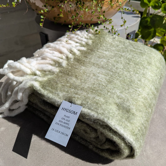 Hygsom - Plaid - Grøn med hvide frynser