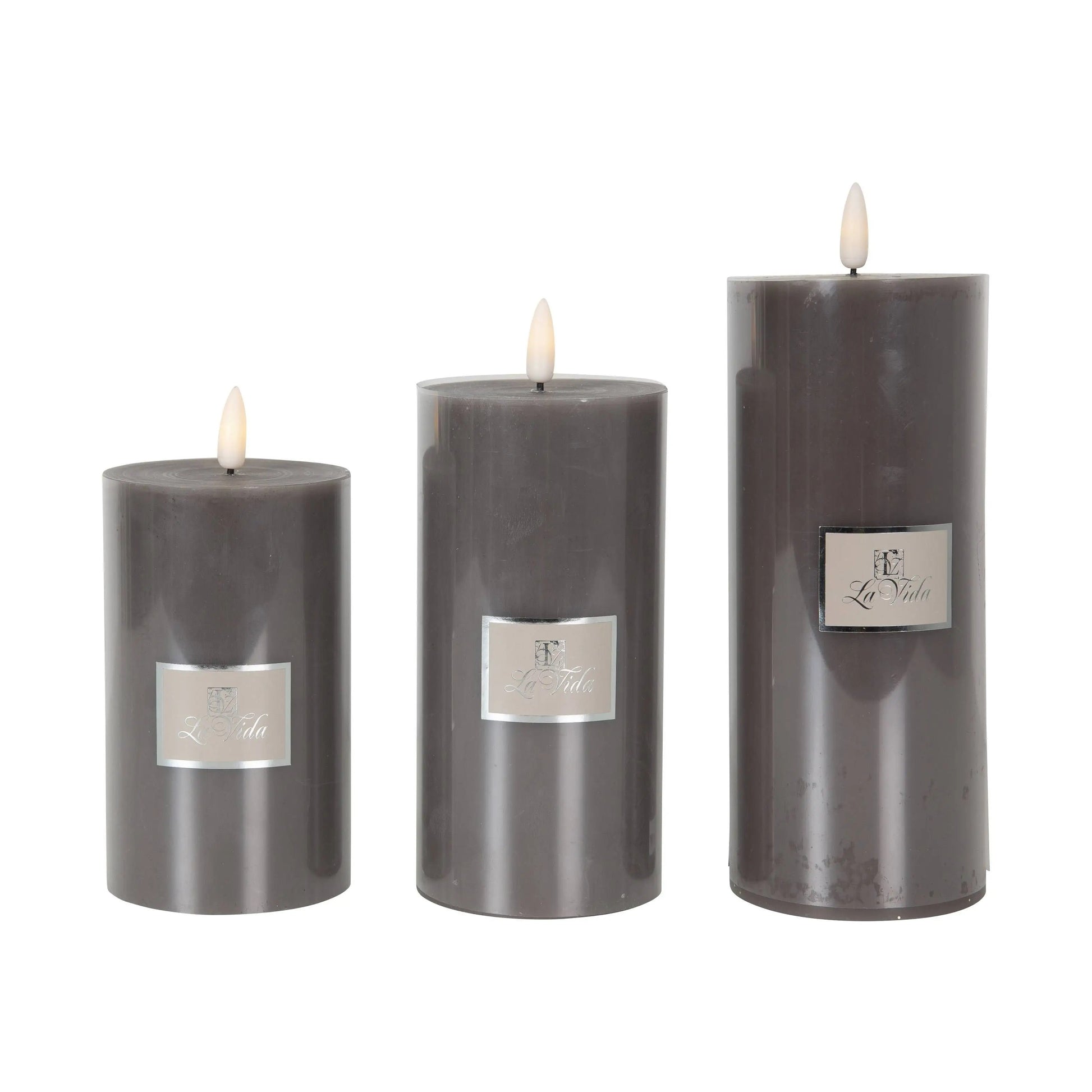 La Vida - LED-lys m. statisk flamme - Taupe H18 x Ø7,4 cm 2