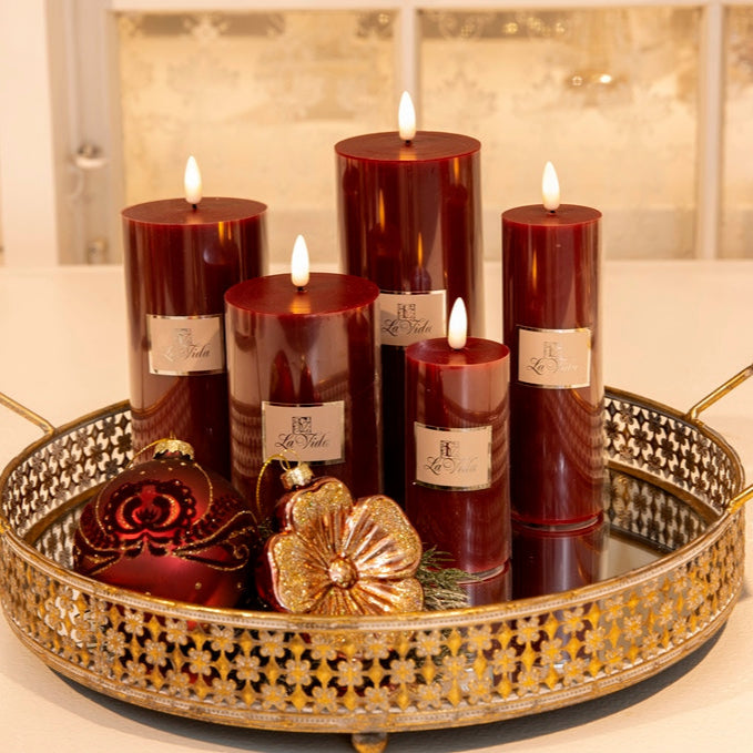 La Vida -  LED bloklys m. statisk flamme- mørk rød 3