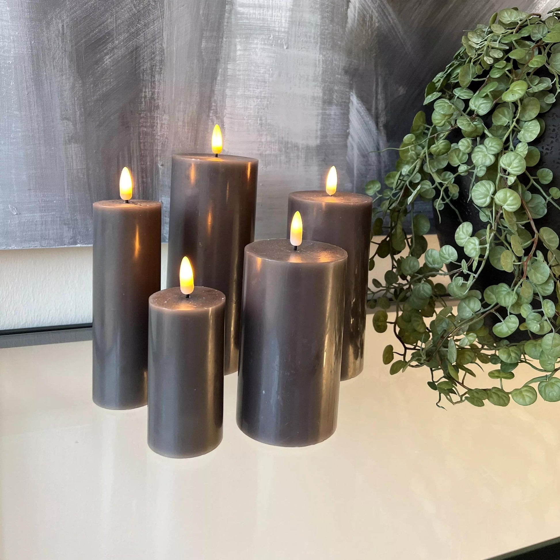 Led lys - Taupe - H 15 cm D 7 cm_2