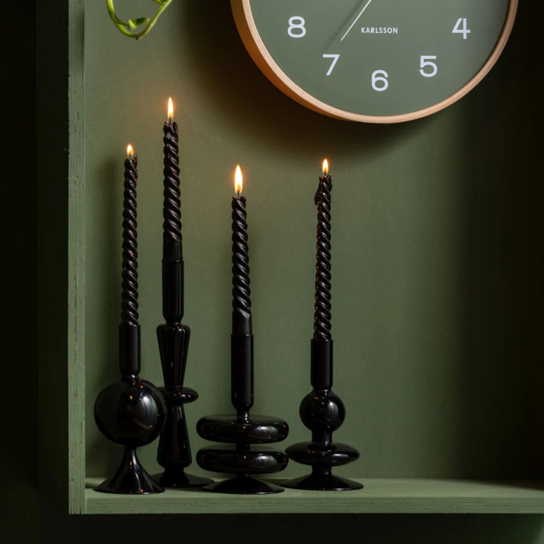 Lysestage - sort glas - H 17 cm, D 10 cm
