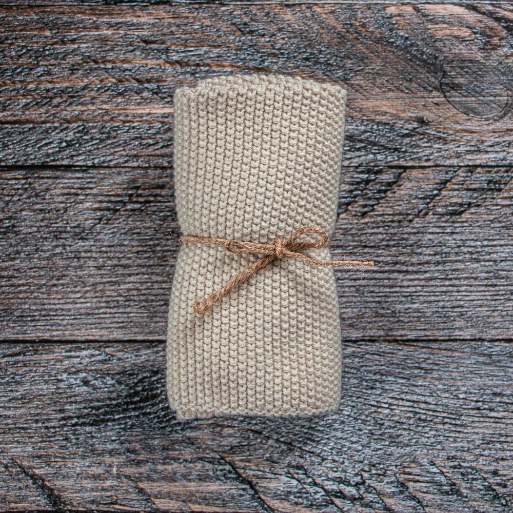 Strikket karklud - økologisk bomuld - taupe - 27 x 27 cm