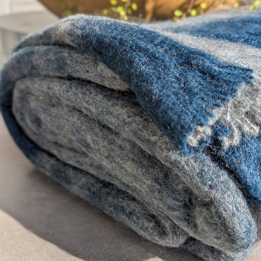 plaid - uld mix - blå/grå