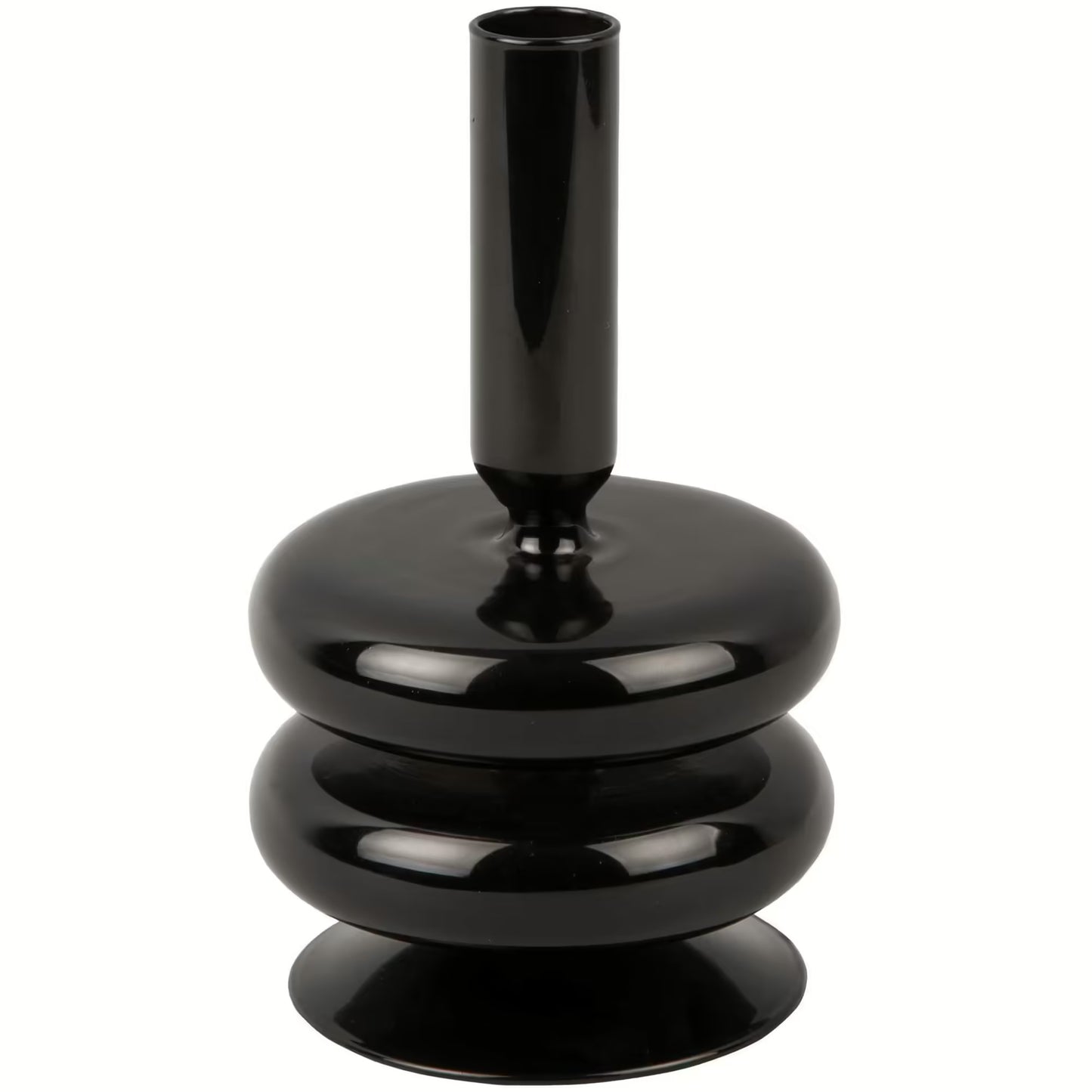 Lysestage - sort glas - H 17 cm, D 10 cm