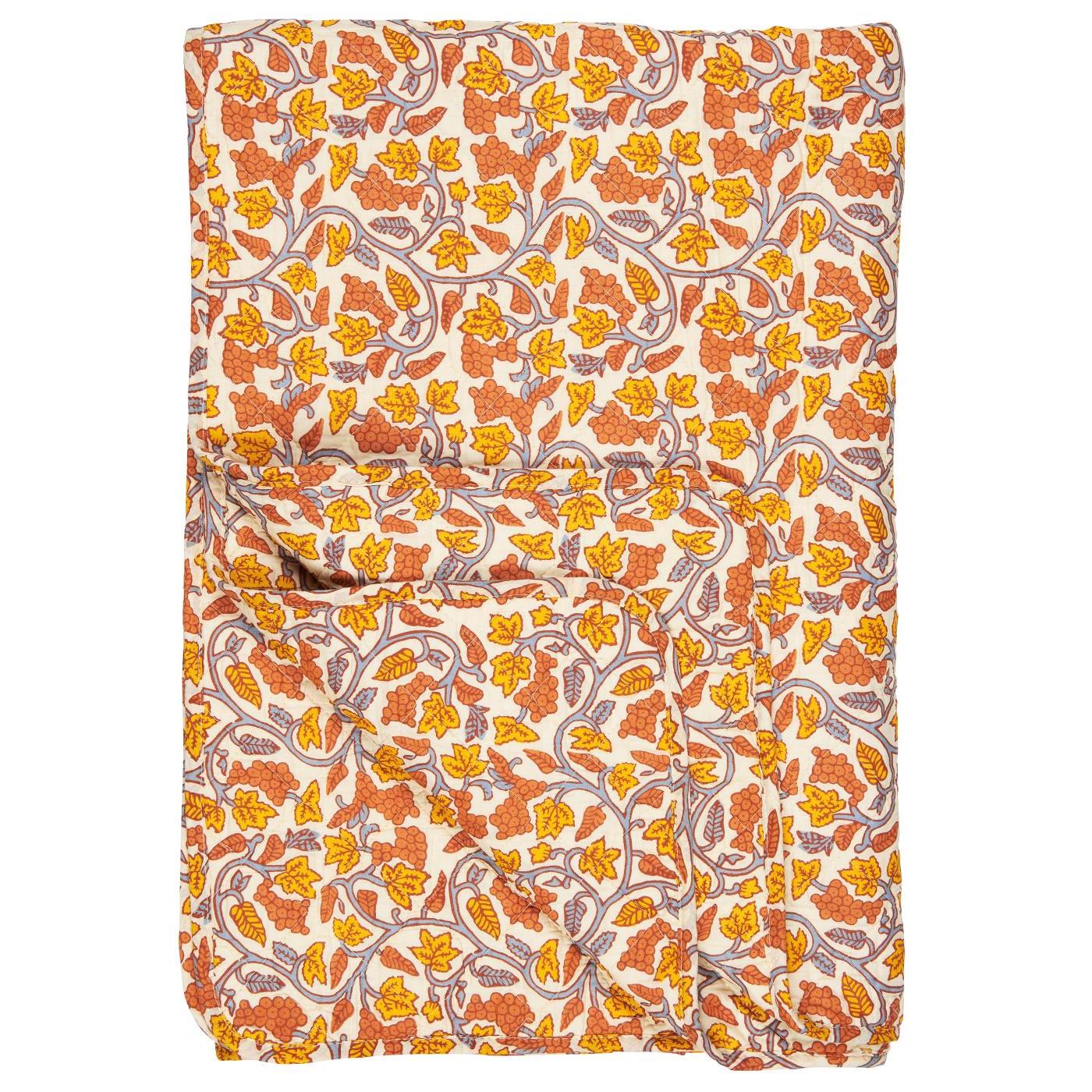 Ib Laursen - Quilt/Vattæppe- Naturfarvet m/Grå, Gule, Orange Vinranker