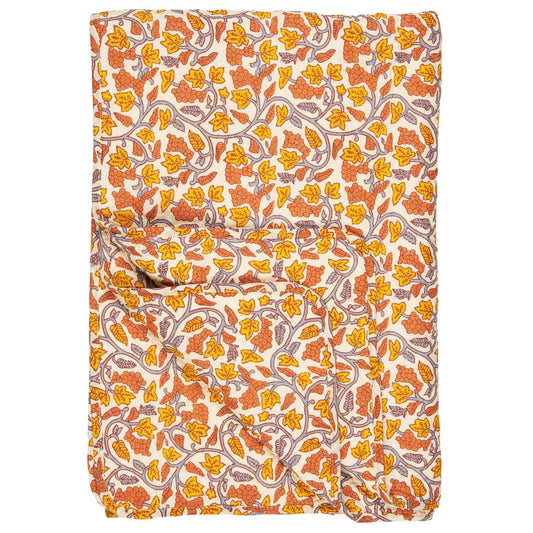 Ib Laursen - Quilt/Vattæppe- Naturfarvet m/Grå, Gule, Orange Vinranker