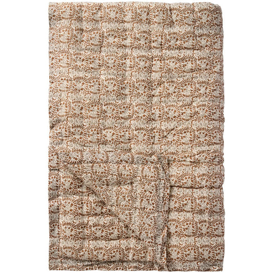 Ib Laursen - "Charlotte" quilt/vattæppe - brunt bladrankemønster