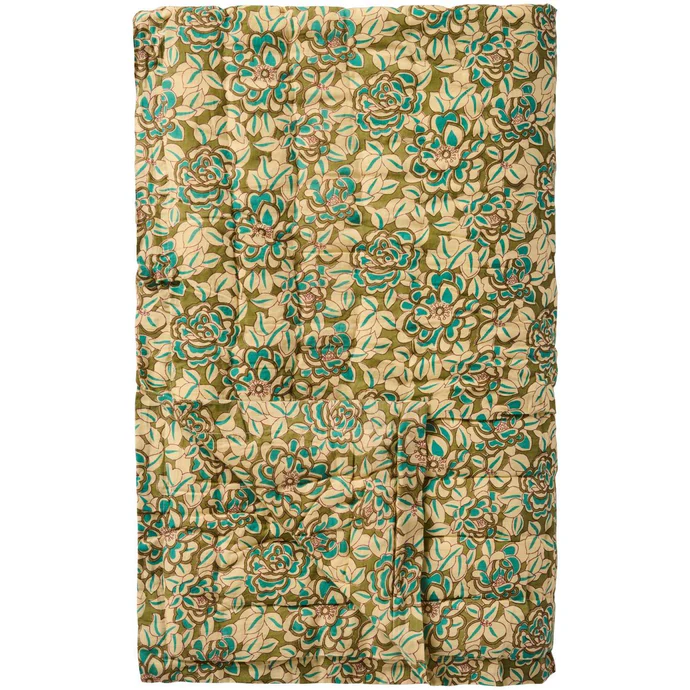 Ib Laursen - "Clara" quilt/vattæppe - blomster m/turkise blade