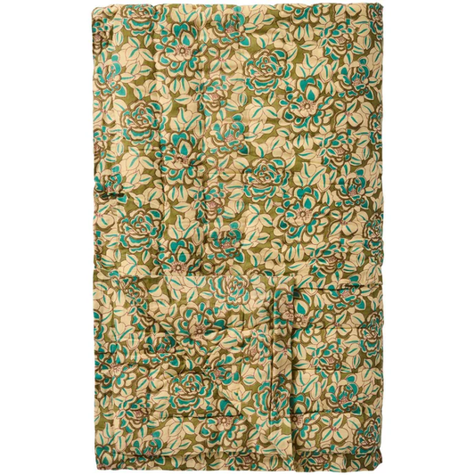 Ib Laursen - "Clara" quilt/vattæppe - blomster m/turkise blade