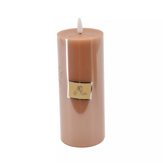 LED-lys m. statisk flamme- karamel - H 18 cm D 7 cm