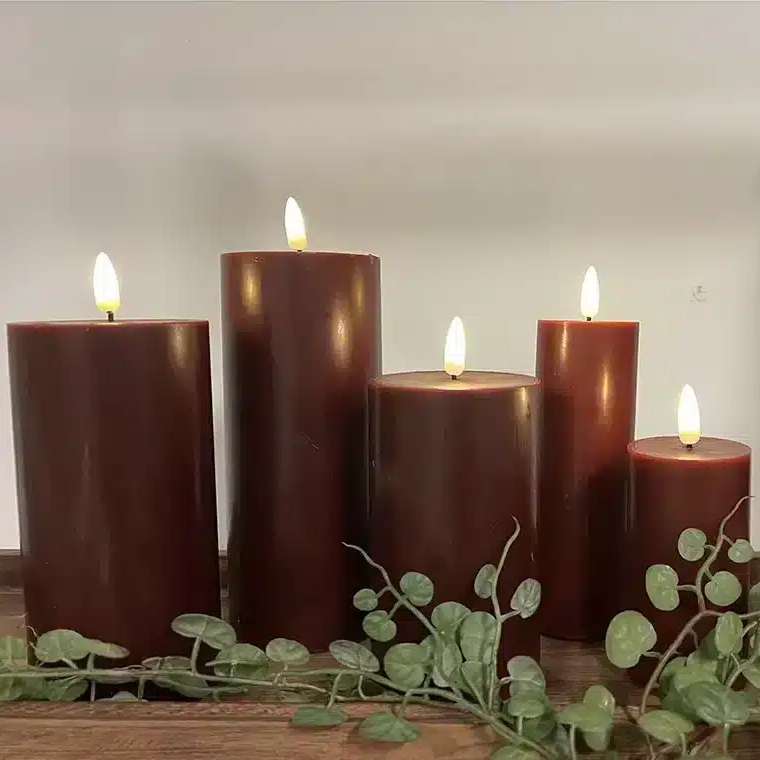 LED bloklys m. statisk flamme- mørk rød - H15 D5