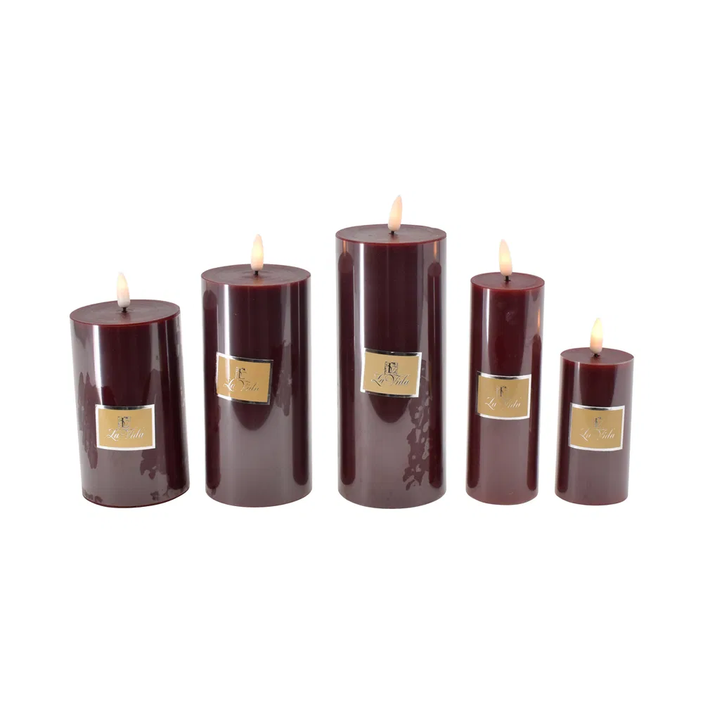 La Vida - LED bloklys m. statisk flamme- mørk rød - H 15 cm D 7,4 cm