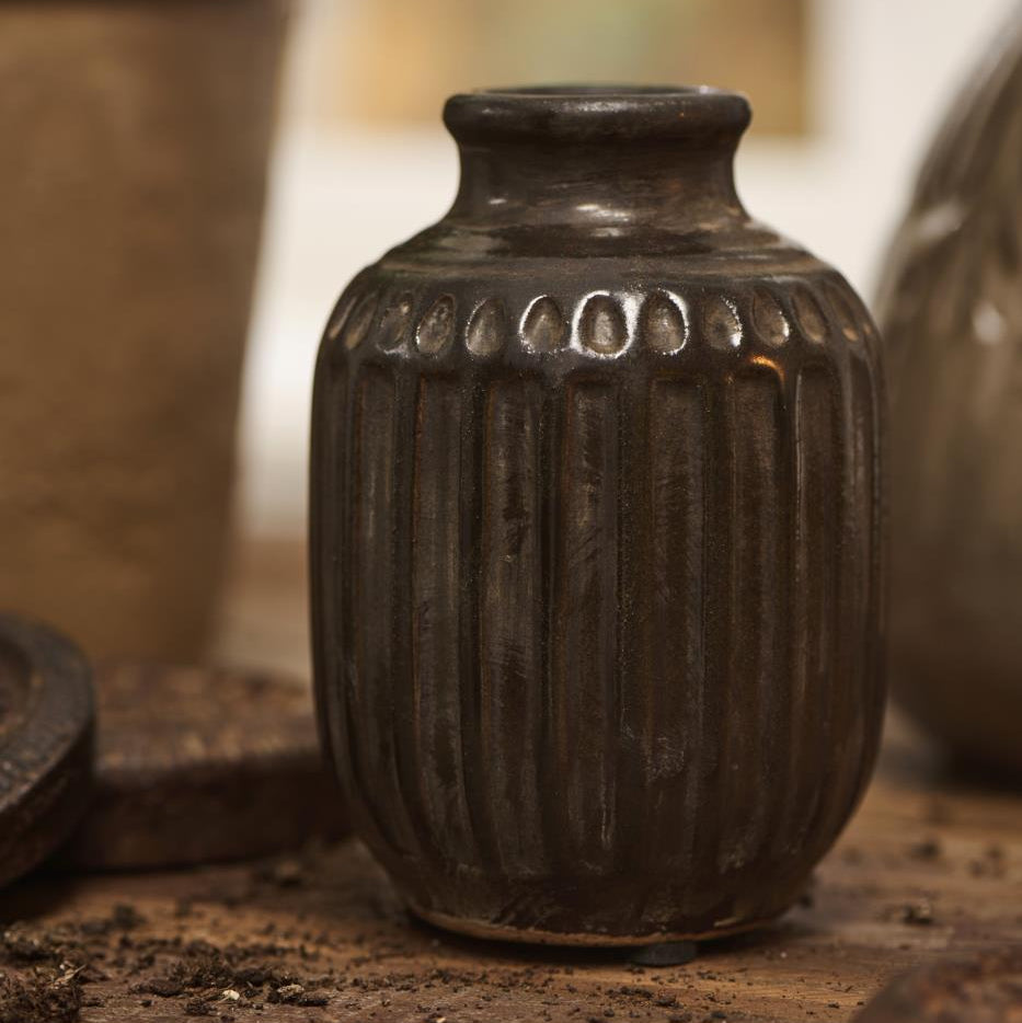 Ib Laursen - "Lea" Vase - ujævn glasur - mørkebrun