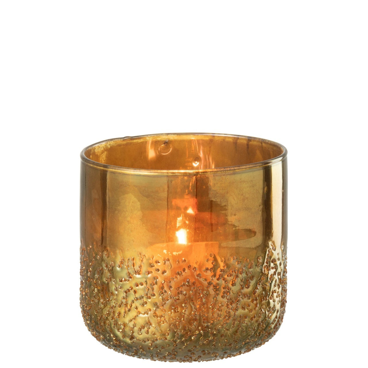 Lysestage - Guldfarvet Glas - 14 x 14 x 14 cm