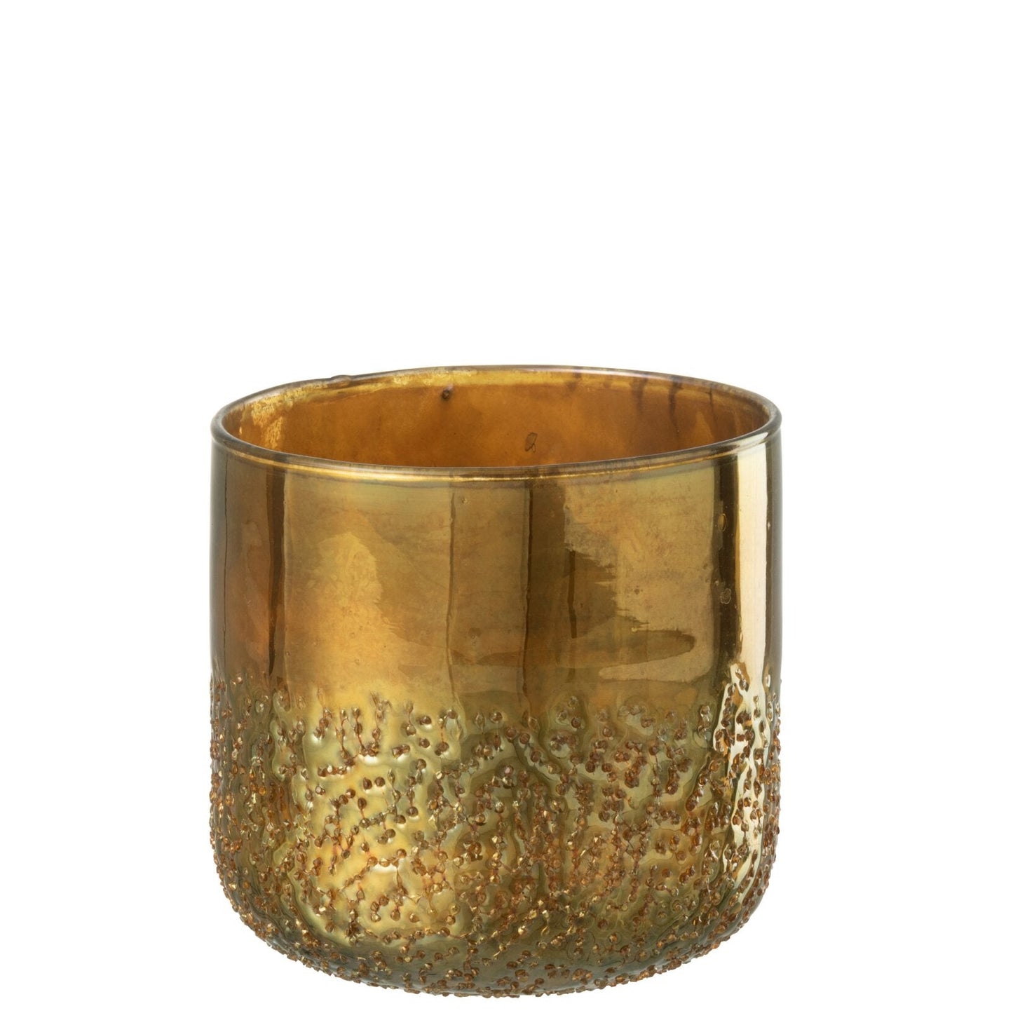 Lysestage - Guldfarvet Glas - 14 x 14 x 14 cm