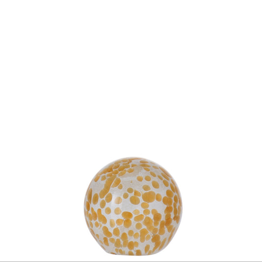 Papirvægt - Glas - Gule Prikker - 8 x 8 x 8 cm