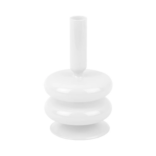 Lysestage - hvid glas - H 17 cm, D 10 cm
