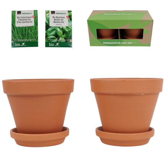 Terracotta  - Urtepottesæt - 2 stk - m. frø
