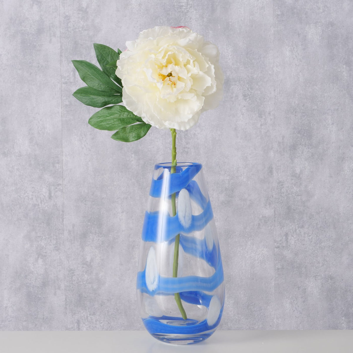 Vase - Blå og Hvid - Glas -  28,5 x 14 cm