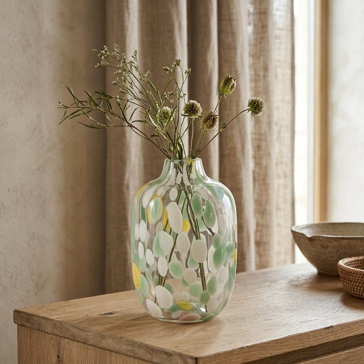 Multifarvet vase i glas -  H 25 cm