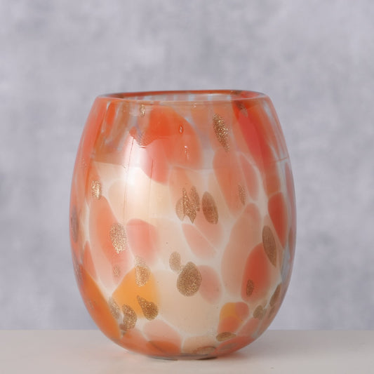 Farvet glaslys m. gyldne toner - H9 x Ø 8 cm
