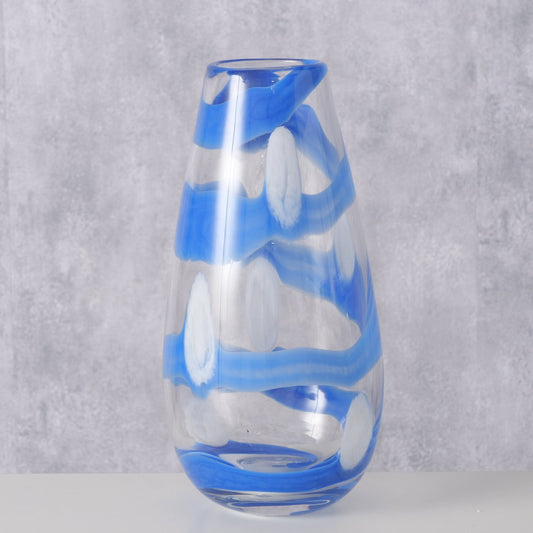 Vase - Blå og Hvid - Glas -  28,5 x 14 cm