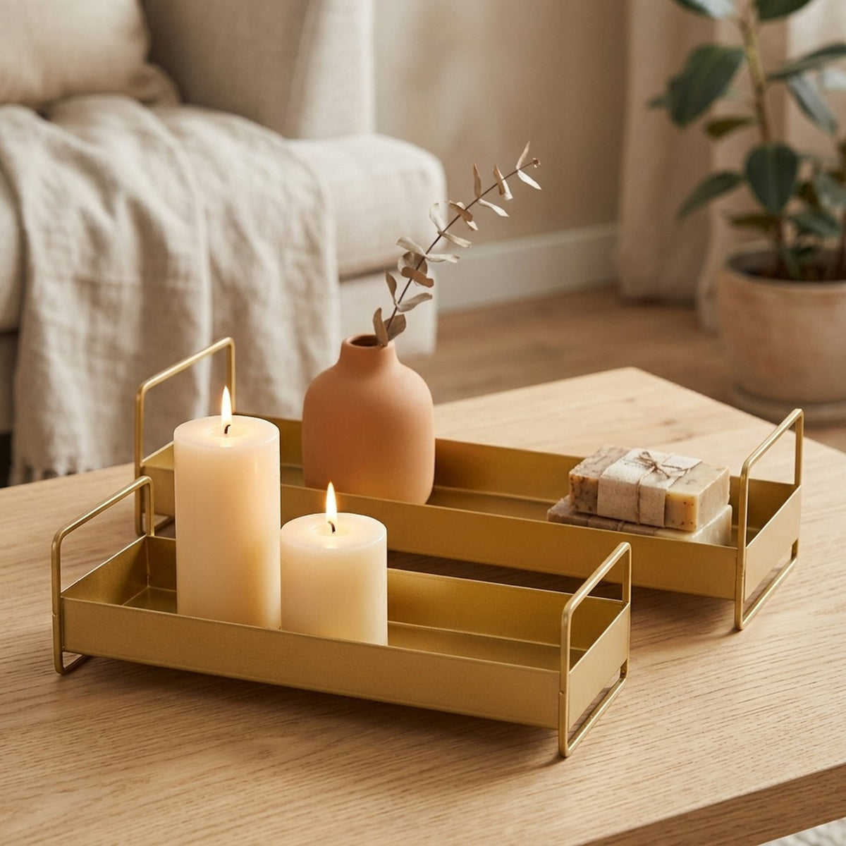 Guldfarvet Bakke - Jern - 30 x 12 x 8,1 cm (S)