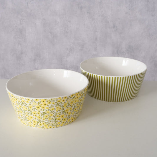 Boltze - skåle - 2 stk - gul/grøn m. mønster