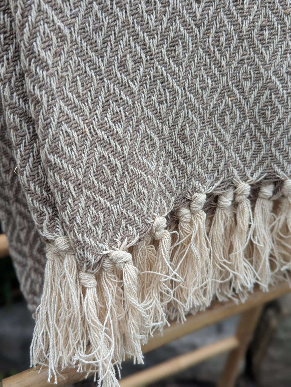 Plaid - Beige m. Mønster - Bomuld - 130 x 170 cm