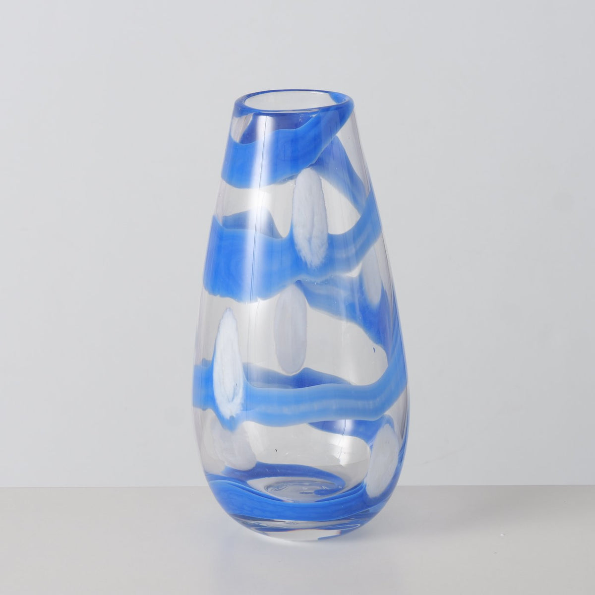 Vase - Blå og Hvid - Glas -  28,5 x 14 cm