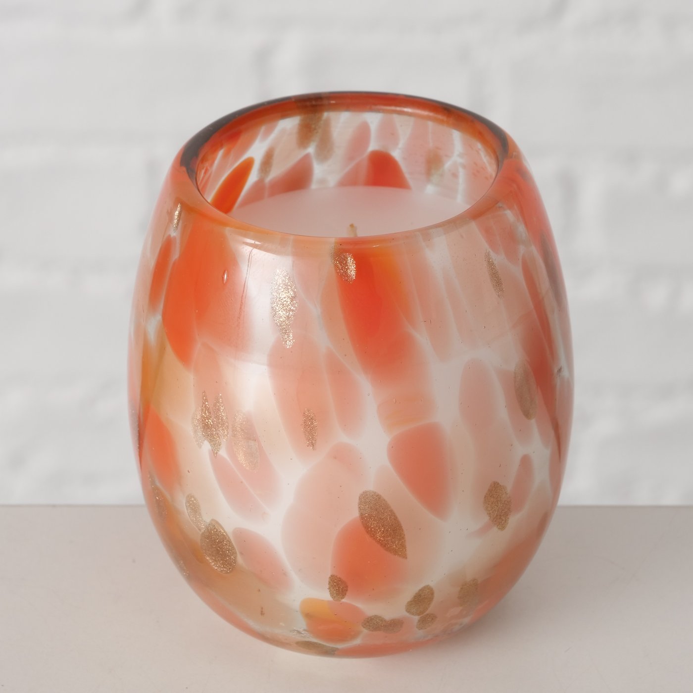 Farvet glaslys m. gyldne toner - H9 x Ø 8 cm