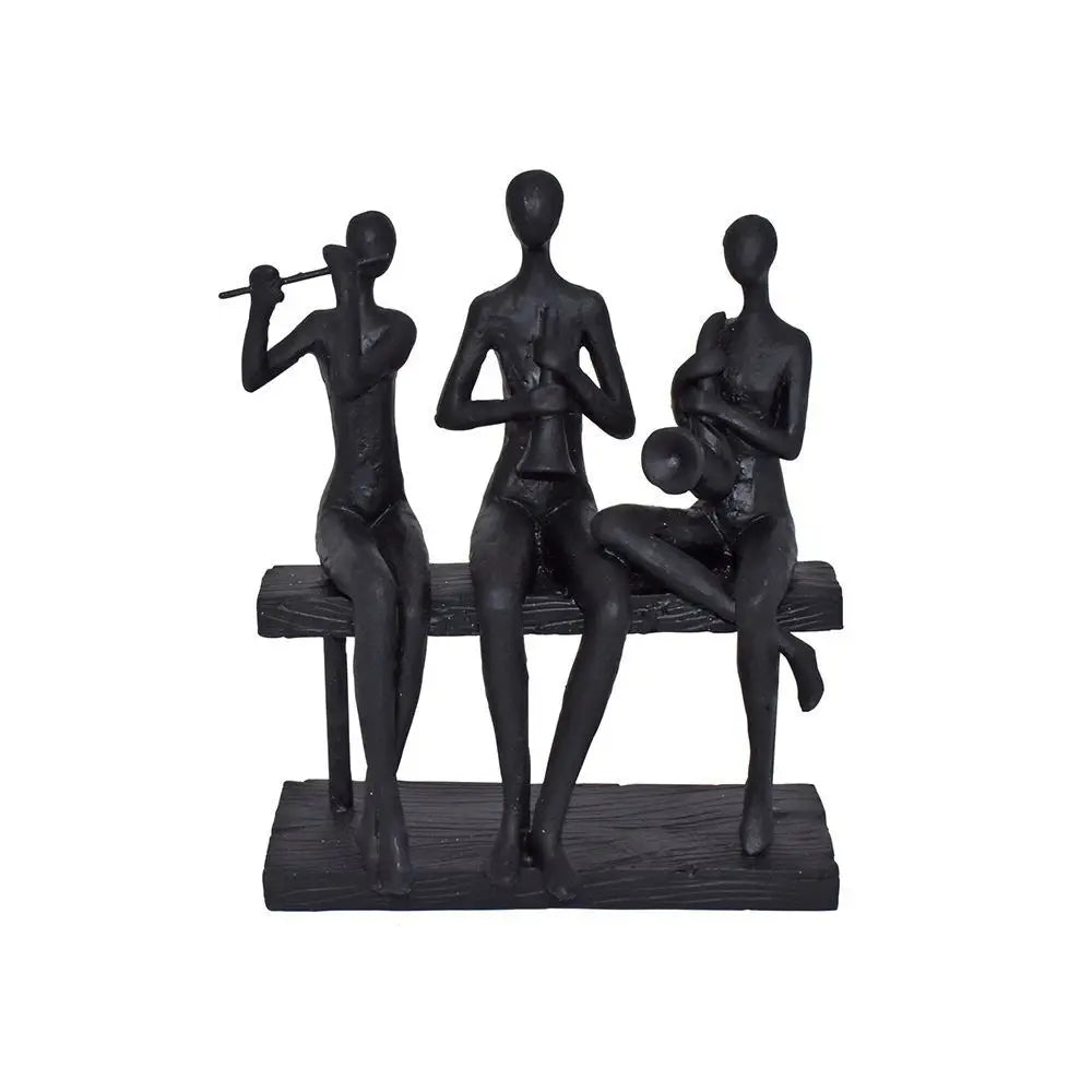 Pyntefigur - Musikere På Bænk - Sort - H 20, L 17 cm