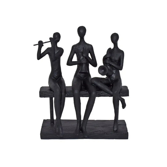 Pyntefigur - Musikere På Bænk - Sort - H 20, L 17 cm