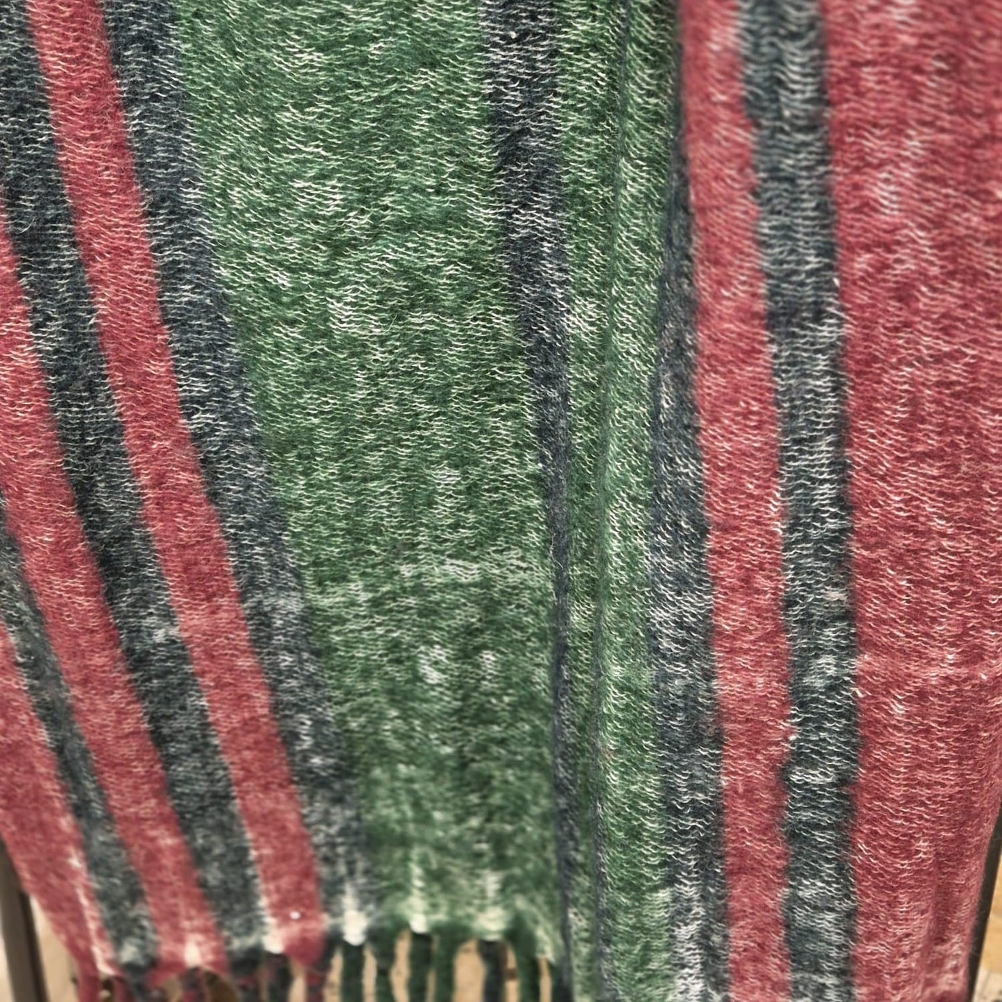 Plaid - uld mix - bordeaux/rød/grøn - striber_5