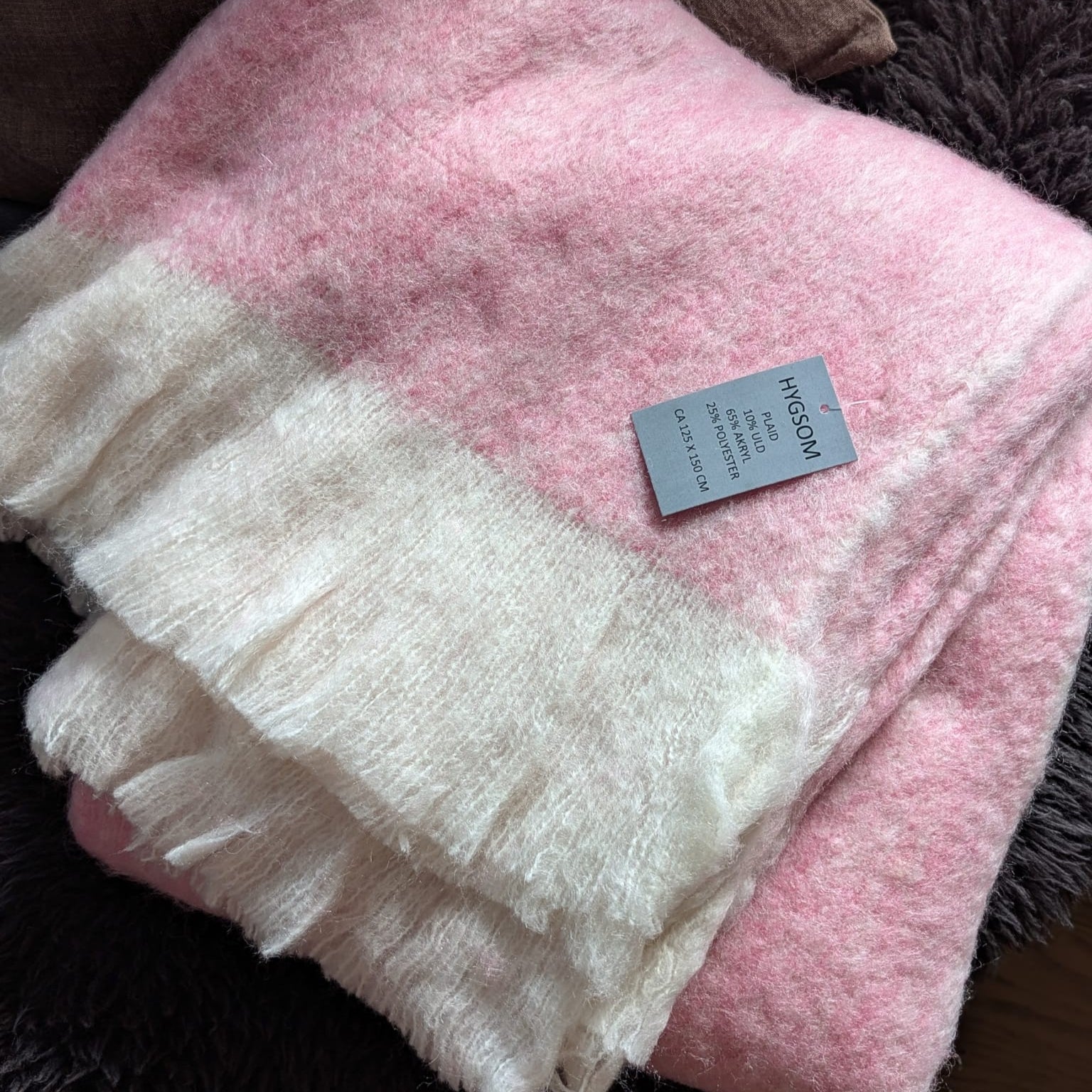 Plaid - uld mix - lyserød-pink
