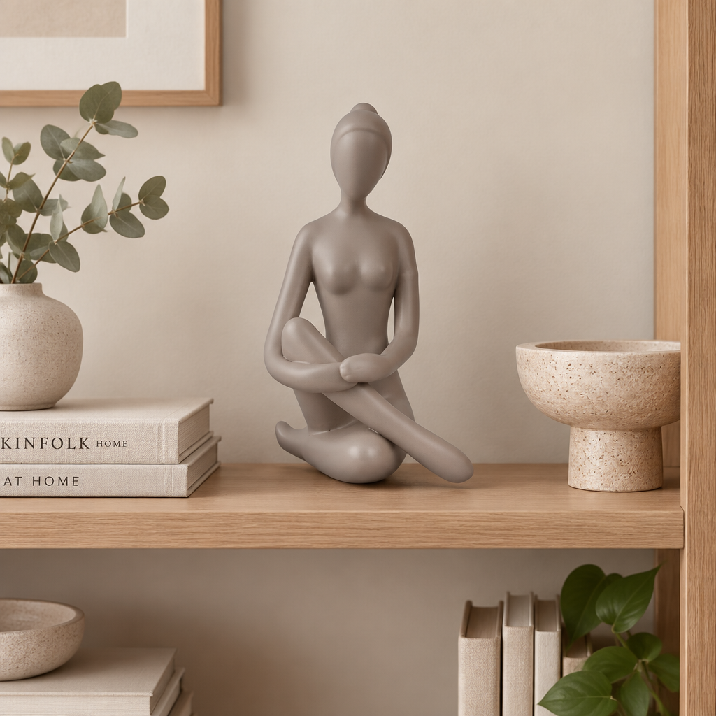 Statue - porcelæn - siddende kvinde - 16 x 7 cm