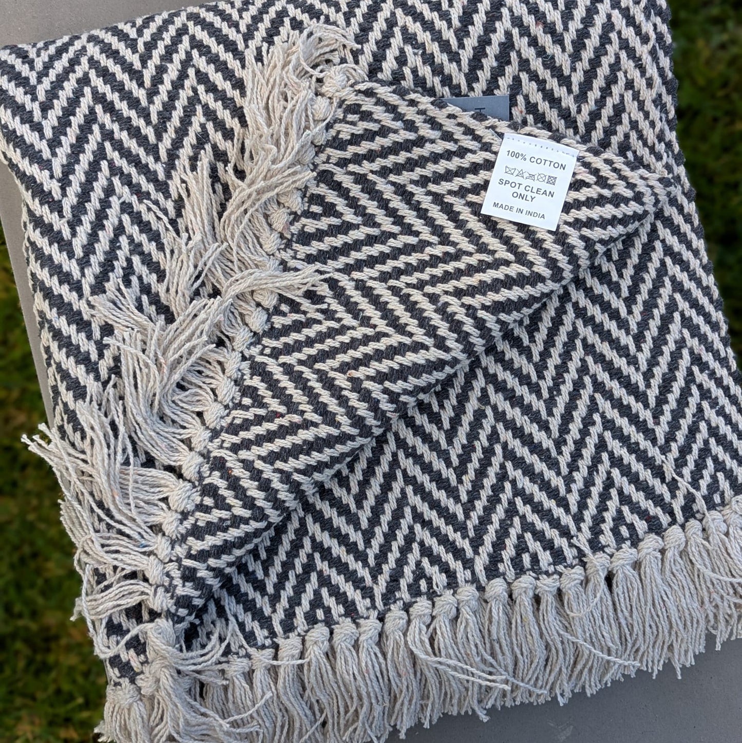 Hygsom - gulvtæppe- bomuld - mørkeblå/hvid - 60 x 90 cm