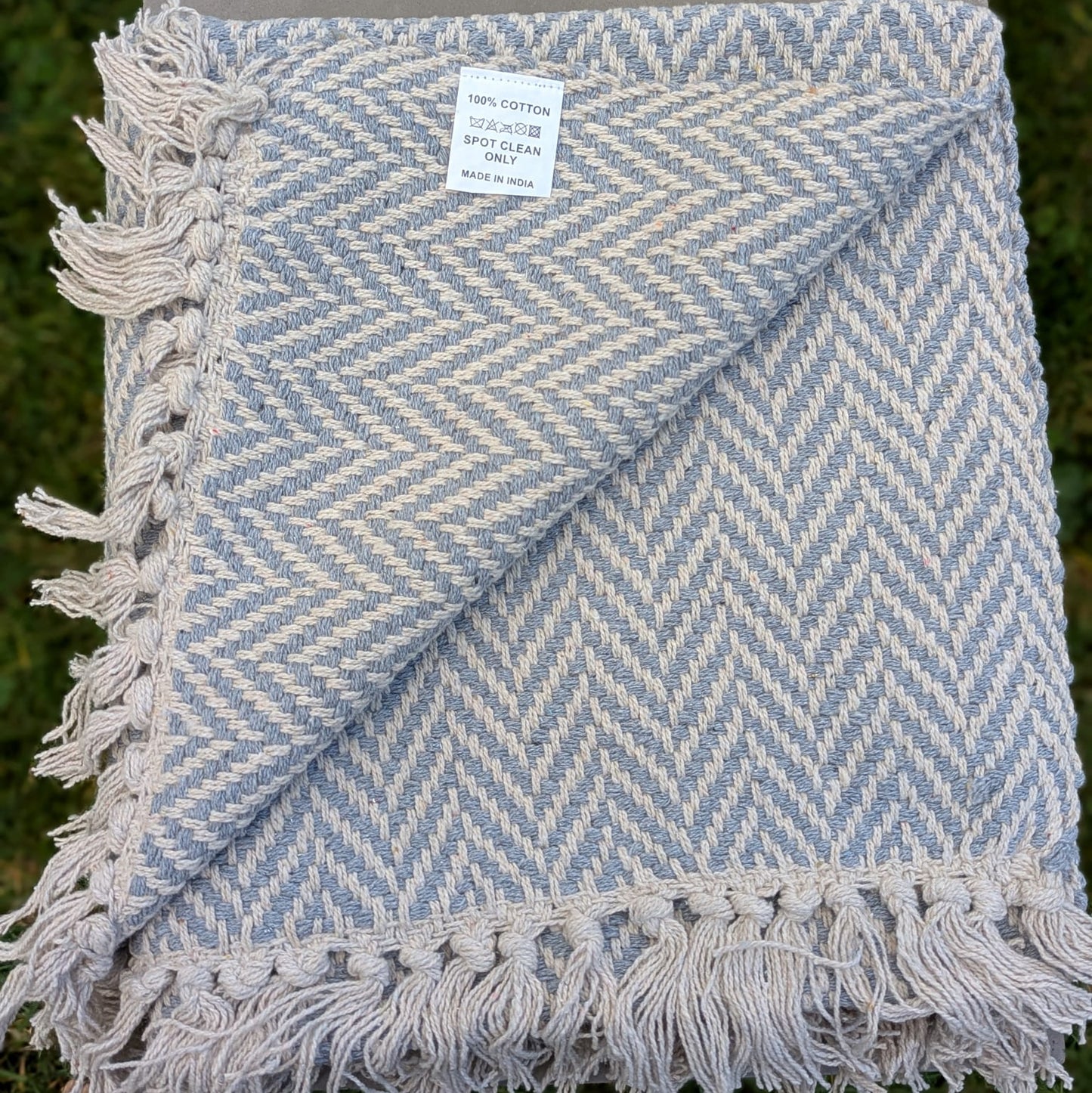 Hygsom - gulvtæppe- bomuld - lyseblå/hvid - 60 x 90 cm