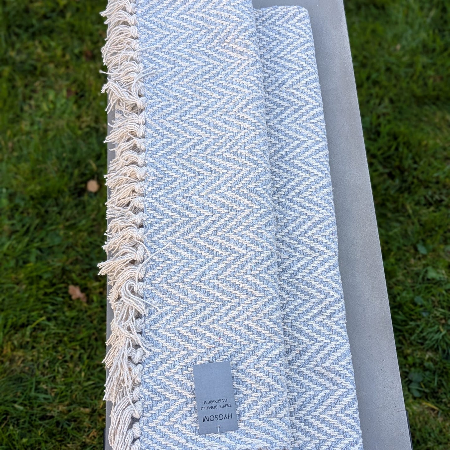 Hygsom - gulvtæppe- bomuld - lyseblå/hvid - 60 x 90 cm