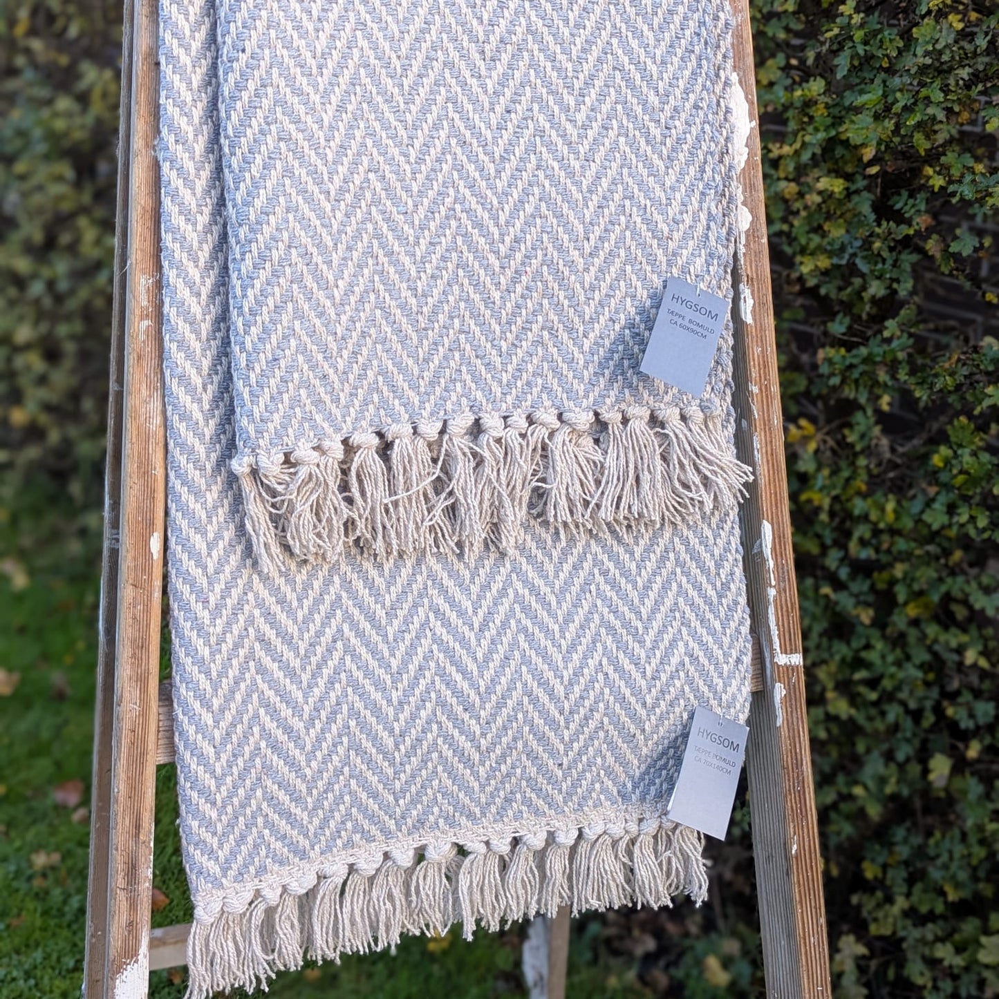 Hygsom - gulvtæppe- bomuld - lyseblå/hvid - 60 x 90 cm