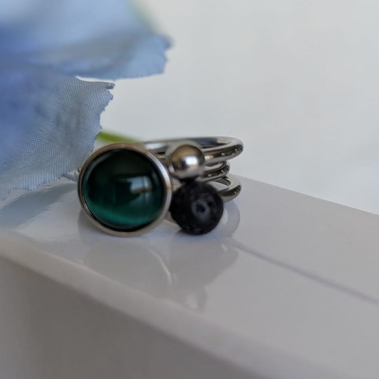 Gade & Juul - Fingerring - Justerbar  - Kirurgisk Stål - Switch - Flaskegrøn