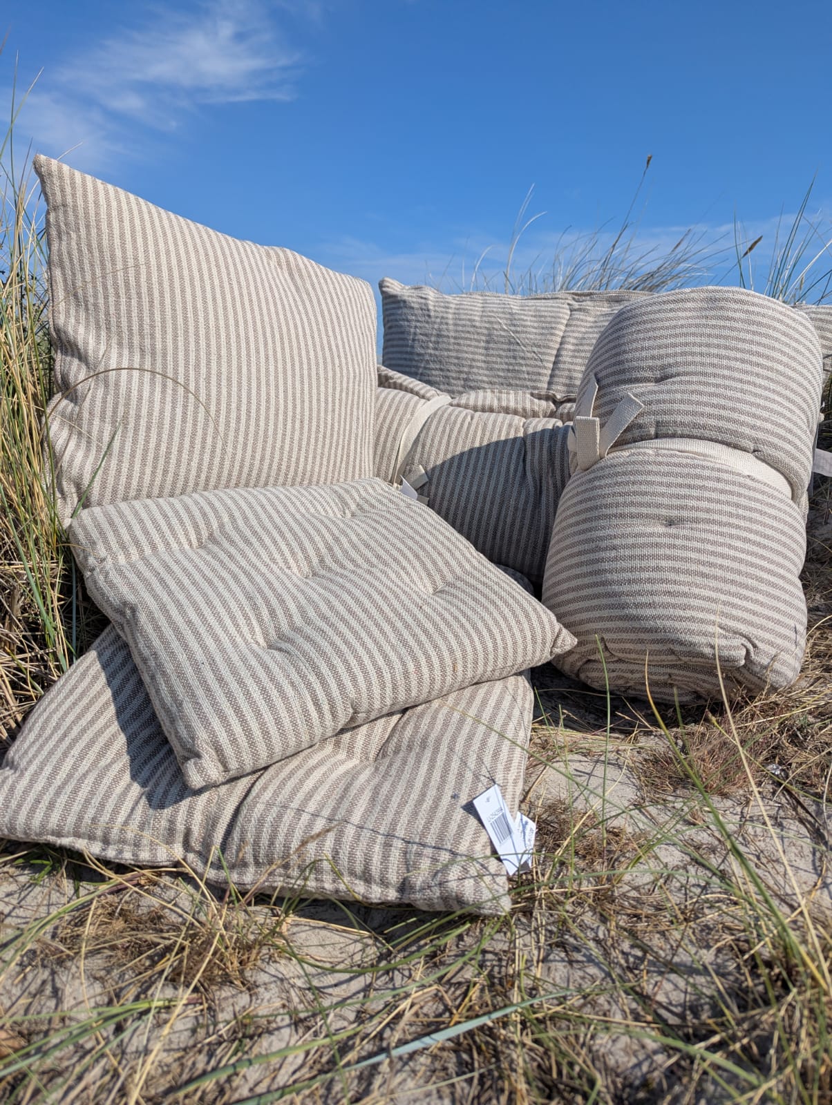 Pude - 50 x 90 cm - Beige Striber - Bomuld