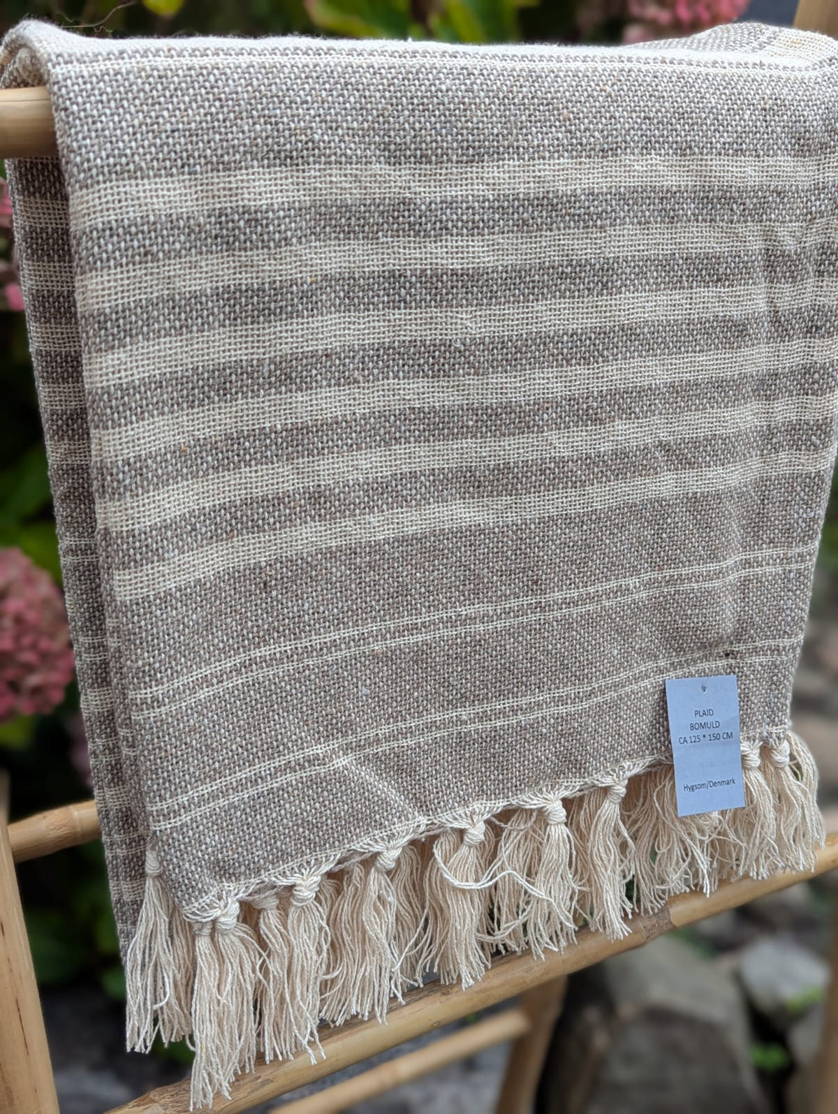 Plaid - Beige m. Mønster - Bomuld - 130 x 170 cm