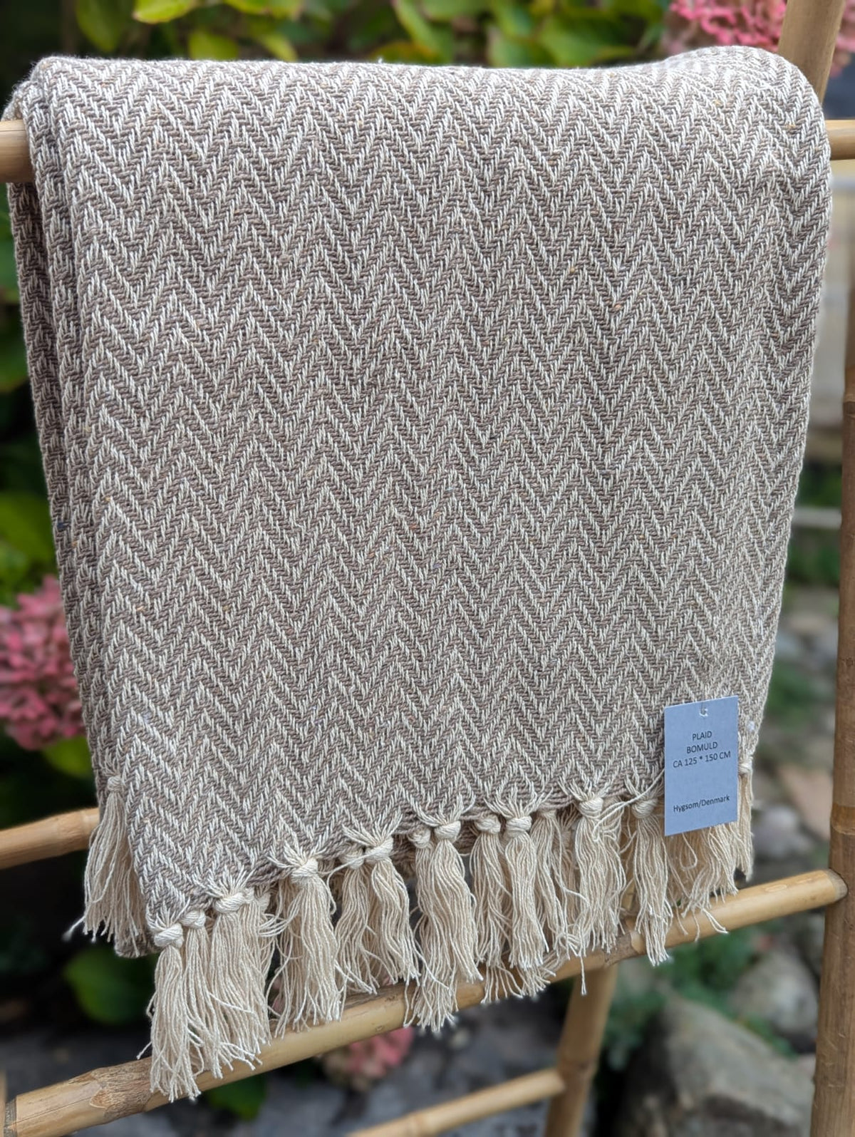 Plaid - Beige m. Mønster - Bomuld - 130 x 170 cm