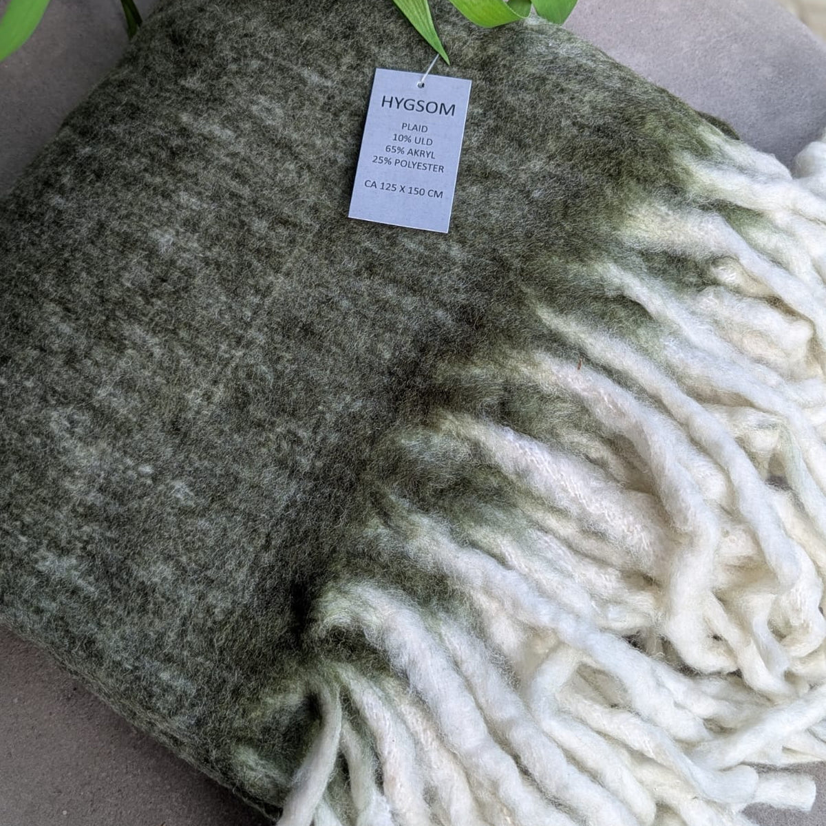 Plaid - Uld Mix - Olivengrøn med Råhvid