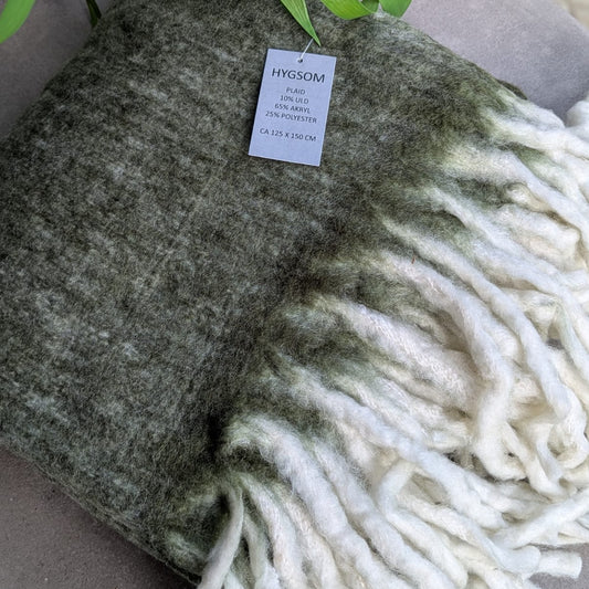 Plaid - Uld Mix - Olivengrøn med Råhvid