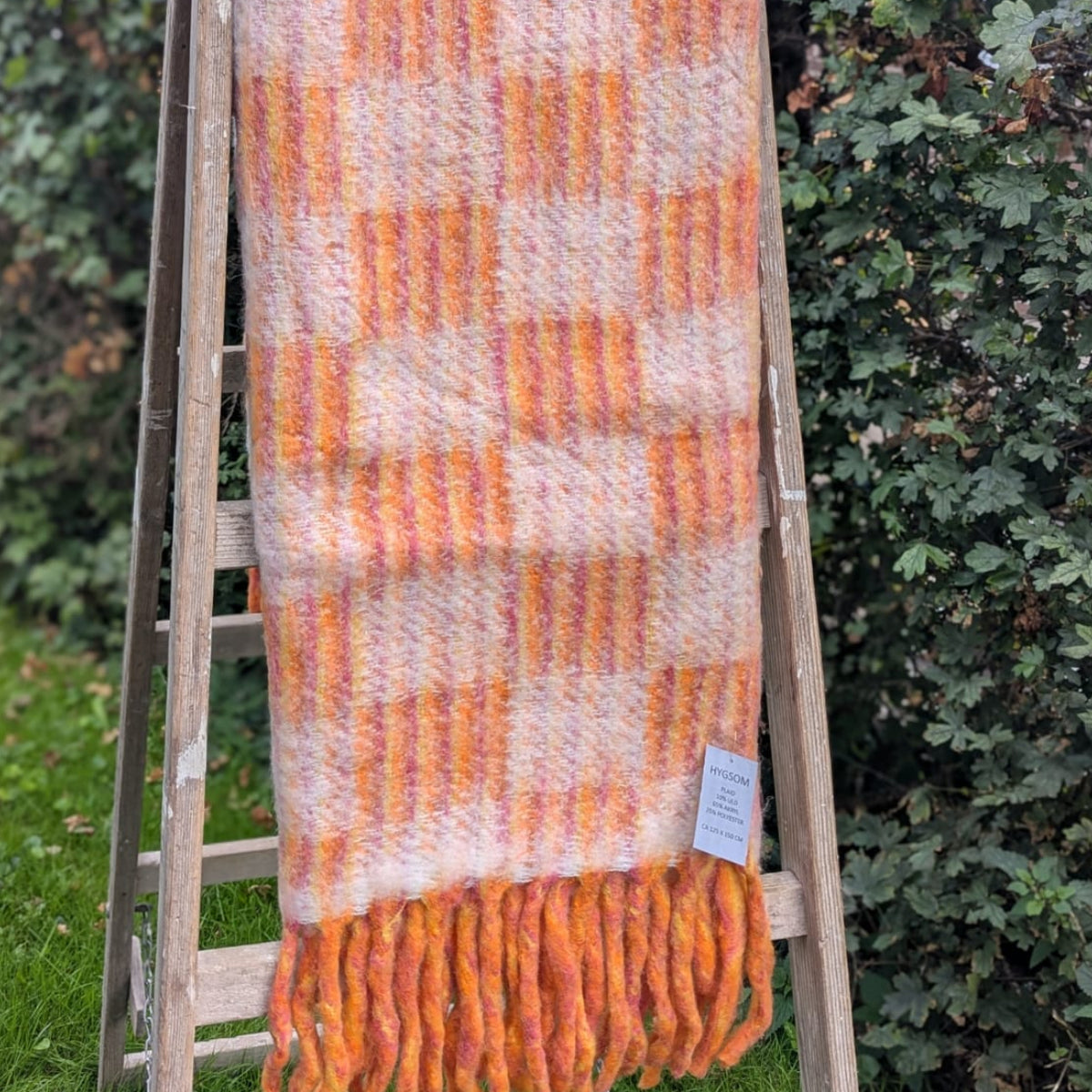 Plaid - Uld Mix - Orange / Pudderrosa ternet